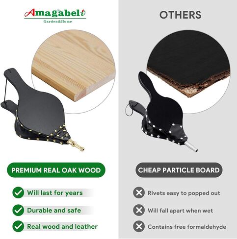 Amagabeli الخشب الموقد منفاخ 19 "× 8" كبيرة من الجلد الاصطناعي النار بيلو النار حفرة الهواء منفاخ الهواء مع حزام معلق فوهة المصبوب مروحة الطبخ في الهواء الطلق التخييم شواء شواء مدخنة الشواء أدوات النار in Kuwait