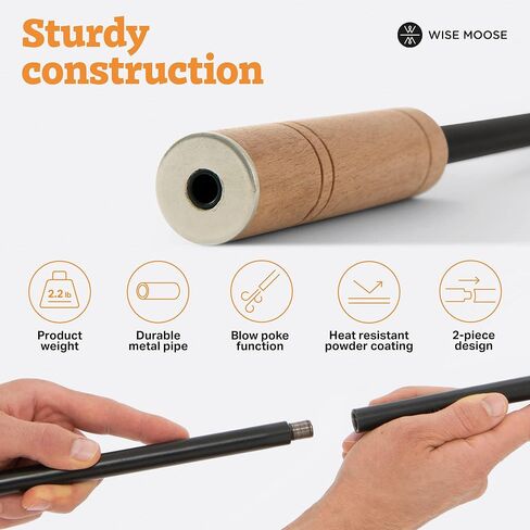 لعبة البوكر النار WISE MOOSE - لعبة بوكر نار المخيم مقاس 34 بوصة مع وظيفة النفخ، لعبة البوكر حفرة النار المجمعة من جزأين، لعبة البوكر النار لحفرة النار بمقبض خشبي، أدوات حفرة النار للداخلية، لعبة البوكر حفرة النار في الهواء الطلق in Kuwait