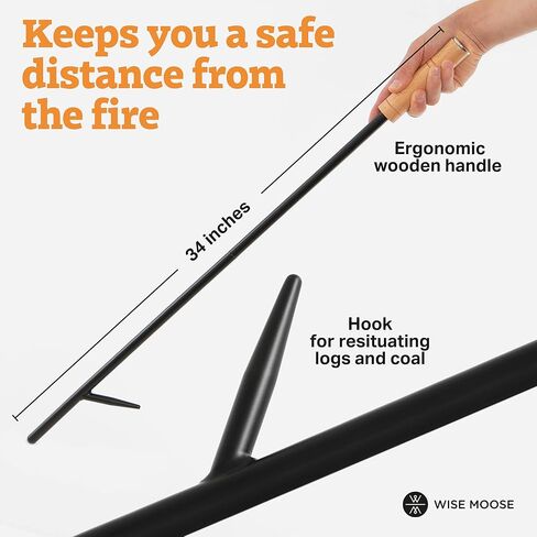 لعبة البوكر النار WISE MOOSE - لعبة بوكر نار المخيم مقاس 34 بوصة مع وظيفة النفخ، لعبة البوكر حفرة النار المجمعة من جزأين، لعبة البوكر النار لحفرة النار بمقبض خشبي، أدوات حفرة النار للداخلية، لعبة البوكر حفرة النار في الهواء الطلق in Kuwait