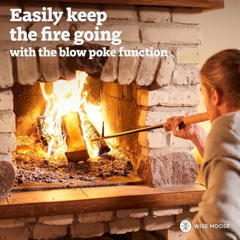 لعبة البوكر النار WISE MOOSE - لعبة بوكر نار المخيم مقاس 34 بوصة مع وظيفة النفخ، لعبة البوكر حفرة النار المجمعة من جزأين، لعبة البوكر النار لحفرة النار بمقبض خشبي، أدوات حفرة النار للداخلية، لعبة البوكر حفرة النار في الهواء الطلق in Kuwait