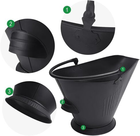 Amagabeli Bucket for Fireplace Assembled Pellet Stove Indoor and Outdoor Hot Ashes Carrier Container Black Fireside Fuel Can Sturdy Fire Place Burning Wood Holder Hearth Tools in Kuwait