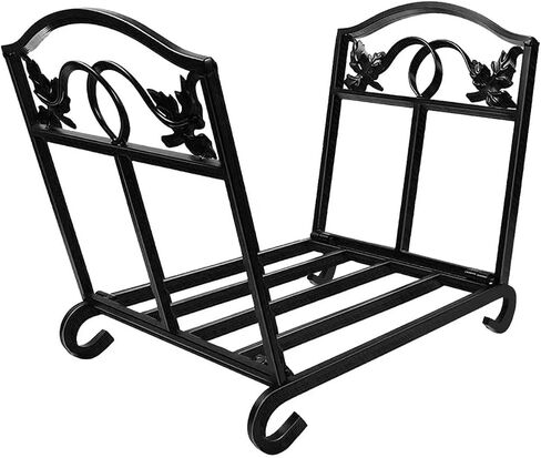 Amagabeli Firewood Rack Indoor Outdoor Heavy Duty Foldable Firewood Holder Wrought Iron Fireplace Log Holders with Leaves Design and Raised Arched Feet Wood Rack for Firewood Metal Wood Basket Black in Saudi Arabia
