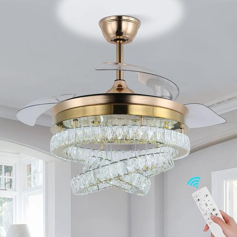 diisunbihuo 42 "مراوح سوداء مع أضواء عكس الضوء LED مروحة سقف كريستال فردية 3 LED تغيير اللون مع وظيفة ذاكرة Timi in Kuwait