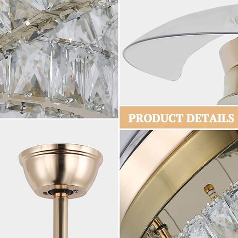 diisunbihuo 42 "مراوح سوداء مع أضواء عكس الضوء LED مروحة سقف كريستال فردية 3 LED تغيير اللون مع وظيفة ذاكرة Timi in Kuwait
