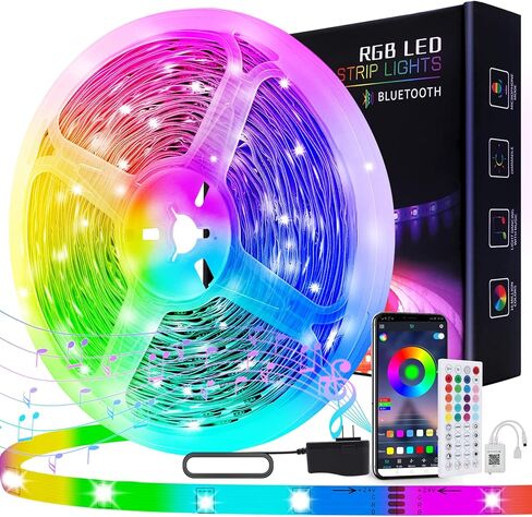 أضواء LED بطول 100 قدم لغرفة النوم، التحكم في التطبيق ومزامنة الألوان وتغيير اللون، أضواء شريط LED طويلة جدًا RGB 5050 مع جهاز تحكم عن بعد بالأشعة تحت الحمراء بـ 44 مفتاحًا لتزيين المنزل في غرفة عيد الميلاد in Kuwait