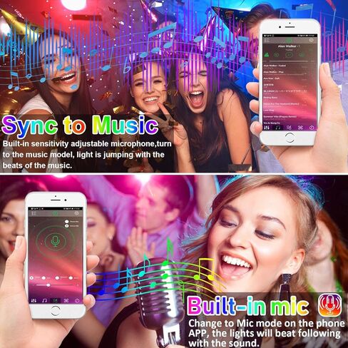 أضواء LED بطول 100 قدم لغرفة النوم، التحكم في التطبيق ومزامنة الألوان وتغيير اللون، أضواء شريط LED طويلة جدًا RGB 5050 مع جهاز تحكم عن بعد بالأشعة تحت الحمراء بـ 44 مفتاحًا لتزيين المنزل في غرفة عيد الميلاد in Kuwait