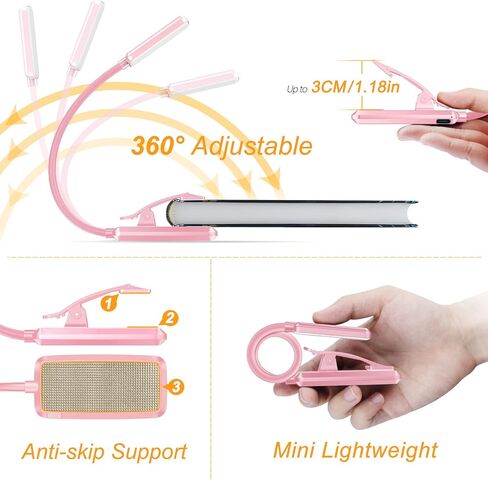 Gritin 9 LED Rechargeable Book Light for Reading in Bed - Eye Caring 3 Color Temperatures,Stepless Dimming Brightness,80 Hrs Runtime Small Lightweight Clip On Book Reading Light for Studying in Saudi Arabia