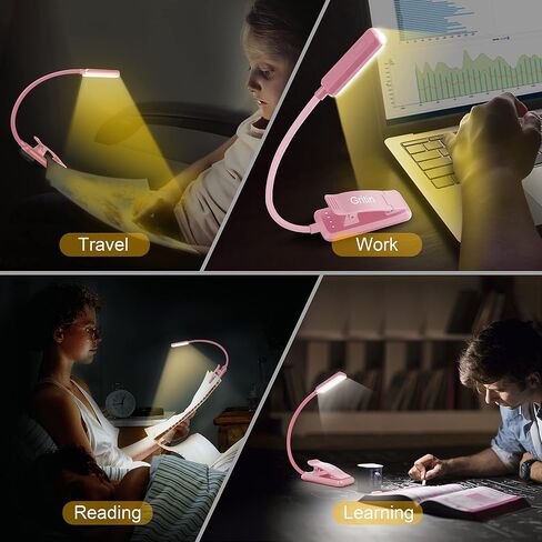 Gritin 9 LED Rechargeable Book Light for Reading in Bed - Eye Caring 3 Color Temperatures,Stepless Dimming Brightness,80 Hrs Runtime Small Lightweight Clip On Book Reading Light for Studying in Saudi Arabia
