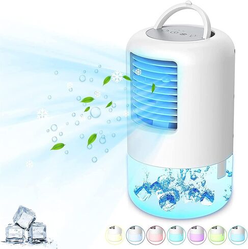 Portable Air Conditioners, 500ml Evaporative Air Cooler Fan, 3 Wind Speed and 7 LED Light, 2-4 H Timing Personal Air Cooler for Room Camping Car Office in Kuwait
