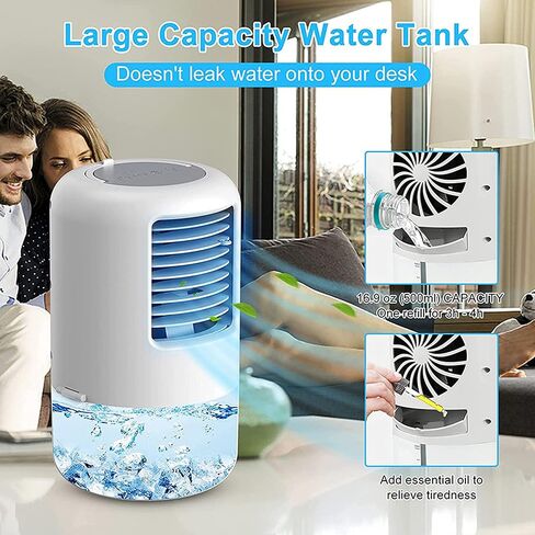 Portable Air Conditioners, 500ml Evaporative Air Cooler Fan, 3 Wind Speed and 7 LED Light, 2-4 H Timing Personal Air Cooler for Room Camping Car Office in Kuwait