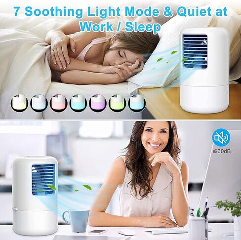 Portable Air Conditioners, 500ml Evaporative Air Cooler Fan, 3 Wind Speed and 7 LED Light, 2-4 H Timing Personal Air Cooler for Room Camping Car Office in Kuwait