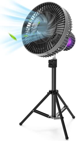 مروحة تخييم مع فانوس LED، مروحة محمولة تعمل بالبطارية بقدرة 8000 مللي أمبير في الساعة مع حامل ثلاثي القوائم، مروحة خيمة معلقة قابلة لإعادة الشحن مع خطاف، محور 270 درجة، 3 سرعات، مروحة مكتب محمولة USB للتخييم والمشي لمسافات طويلة في الهواء الطلق in Saudi Arabia