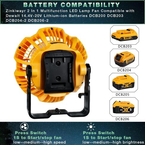 Cordless Fan Portable Camping Fan with 300LM LED Light&USB Port,9W Battery Powered Desk Fan Compatible with Dewalt 14.4V-20V Lithium Battery,for Travel,Tent,Office,Home,Picnic,Barbecue,Fishing in Kuwait