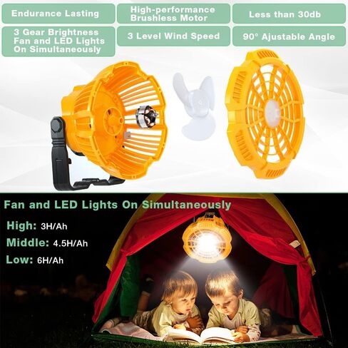 Cordless Fan Portable Camping Fan with 300LM LED Light&USB Port,9W Battery Powered Desk Fan Compatible with Dewalt 14.4V-20V Lithium Battery,for Travel,Tent,Office,Home,Picnic,Barbecue,Fishing in Kuwait