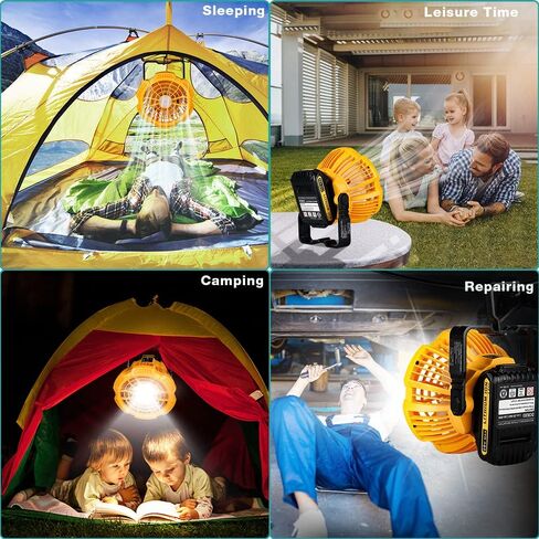 Cordless Fan Portable Camping Fan with 300LM LED Light&USB Port,9W Battery Powered Desk Fan Compatible with Dewalt 14.4V-20V Lithium Battery,for Travel,Tent,Office,Home,Picnic,Barbecue,Fishing in Kuwait