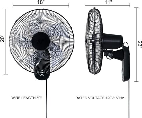 18″ Blade Wall Mount Fan, 5 Blades Adjustable 3 Speed Wall Mount Fan for Indoor, Home, Office and College Dorm Use, 90 Degree Horizontal Oscillating, 4 Hours Timer, Black,2-Pack in Saudi Arabia