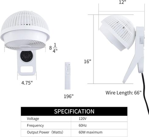 Simple Deluxe 7 inch Wall Mount Fan, 3 Speeds & 3 Modes, 15 Hours Timer, 60° Oscillating Circulating Fan, with Remote Control in Saudi Arabia