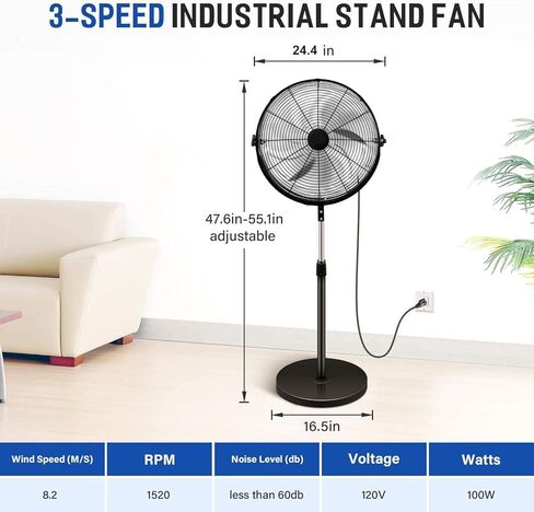 Simple Deluxe Oscillating 16″ 3 Adjustable Speed Pedestal Stand Fan for Indoor, Bedroom, Living Room, Home Office & College Dorm Use,Black in Kuwait