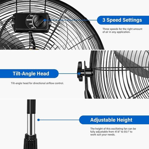 Simple Deluxe Oscillating 16″ 3 Adjustable Speed Pedestal Stand Fan for Indoor, Bedroom, Living Room, Home Office & College Dorm Use,Black in Kuwait