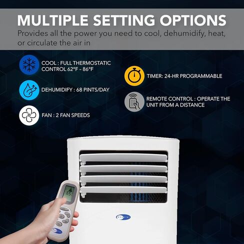 Whynter ARC-102CS حجم صغير 10,000 BTU (7,000 BTU SACC) مكيف هواء محمول ومزيل رطوبة ومروحة مع مرشحات الكربون المنشط وSilverShield، للغرف التي تصل مساحتها إلى 300 قدم مربع باللون الأبيض in Kuwait