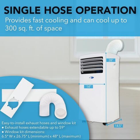 Whynter ARC-102CS حجم صغير 10,000 BTU (7,000 BTU SACC) مكيف هواء محمول ومزيل رطوبة ومروحة مع مرشحات الكربون المنشط وSilverShield، للغرف التي تصل مساحتها إلى 300 قدم مربع باللون الأبيض in Kuwait