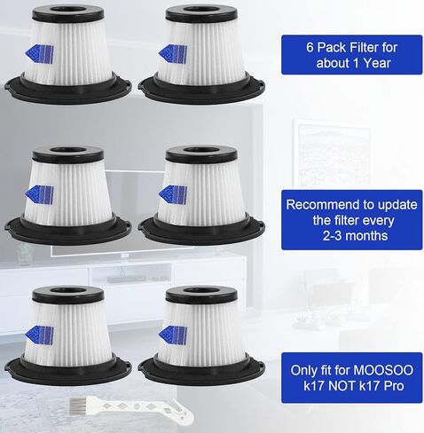 لوكسريلكس فلاتر مكنسة كهربائية بديلة من هيبا، متوافقة مع مكنسة موسو K17 اللاسلكية (6 عبوات من فلتر هيبا و6 قطع من مصفاة الشاشة) in Kuwait