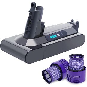 Biswaye V10 Battery Upgraded 25.2V 5.0Ah, Replacement for Dyson V10 Battery SV12 Compatible with Dyson Cyclone V10 Animal Cordless Vacuum V10 Absolute V10 Allergy Vacuum, with 2 Filters
