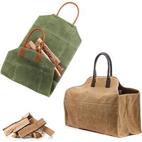 اونمارو شنطة حمل خشبية من القماش المشمع شديد التحمل، شنطة كبيرة لحمل الحطب، للتخييم في الهواء الطلق، ملحقات موقد الشواء. 2 نمط (مفتوح، جدار جانبي مغلق) كومبو حقيبة توت، اخضر/بني in Kuwait