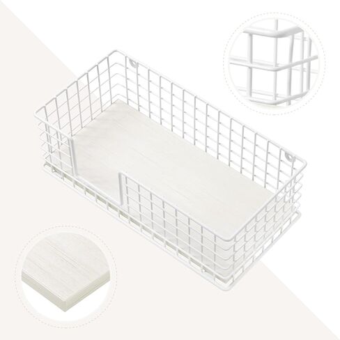 YBING Ironing Board Hanger Wall Mount Iron Holder with Shelf Wall Ironing Board Holder with Wood Storage Basket and Removable Hooks for Home Laundry Room Metal, White in Kuwait