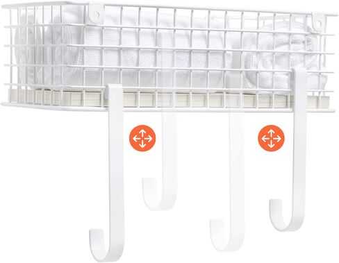 YBING Ironing Board Hanger Wall Mount Iron Holder with Shelf Wall Ironing Board Holder with Wood Storage Basket and Removable Hooks for Home Laundry Room Metal, White in Kuwait