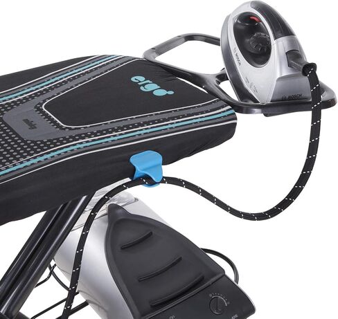 طاولة الكي مينكي إيرجو بلس بروزون | صنع في المملكة المتحدة | غطاء عاكس للحرارة، تصميم حلقة ساق ثابتة ورف من الكتان - لوح كي قائم بذاته مع سطح كي كبير مقاس 48 بوصة × 15 بوصة (معدني وأزرق) in Kuwait