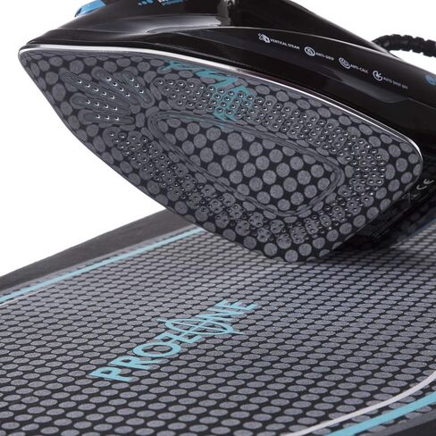 طاولة الكي مينكي إيرجو بلس بروزون | صنع في المملكة المتحدة | غطاء عاكس للحرارة، تصميم حلقة ساق ثابتة ورف من الكتان - لوح كي قائم بذاته مع سطح كي كبير مقاس 48 بوصة × 15 بوصة (معدني وأزرق) in Kuwait