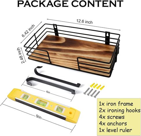 HolyHanger! Ironing Board Hanger Wall Mount, Ironing Board Wall Mount with Shelf with 9inch Level, Metal Iron Board Wall Mount with Large Storage Wooden Base Basket & Removable Hooks for Laundry Room in Saudi Arabia