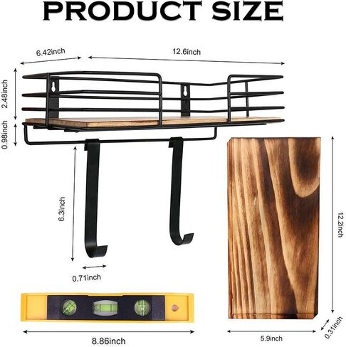 HolyHanger! Ironing Board Hanger Wall Mount, Ironing Board Wall Mount with Shelf with 9inch Level, Metal Iron Board Wall Mount with Large Storage Wooden Base Basket & Removable Hooks for Laundry Room in Saudi Arabia