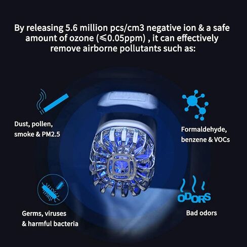 DONROY Car Air Purifier Ionizer with 2.1A Dual USB Charging Ports and Blue LED Indication Light, Ionic Ozone Car Accessories Deodorizer for Eliminate Bad Odor, Smoke Removal Car Ionizer (Silver) in Saudi Arabia