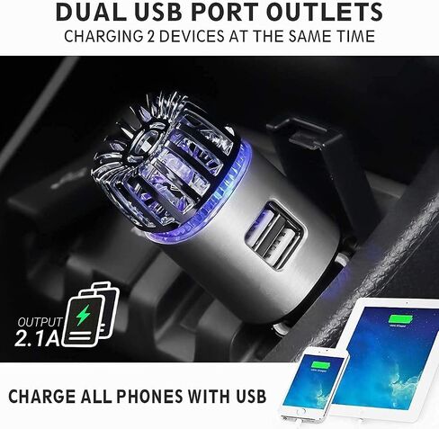 DONROY Car Air Purifier Ionizer with 2.1A Dual USB Charging Ports and Blue LED Indication Light, Ionic Ozone Car Accessories Deodorizer for Eliminate Bad Odor, Smoke Removal Car Ionizer (Silver) in Saudi Arabia