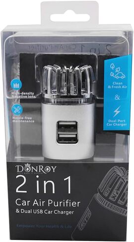 DONROY Car Air Purifier Ionizer with 2.1A Dual USB Charging Ports and Blue LED Indication Light, Ionic Ozone Car Accessories Deodorizer for Eliminate Bad Odor, Smoke Removal Car Ionizer (Silver) in Saudi Arabia