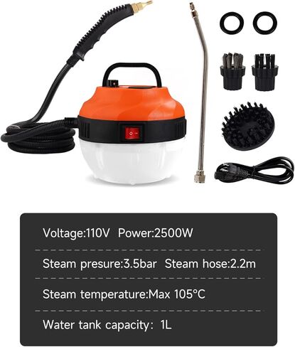 منظف ​​بالبخار عالي الضغط، جهاز بخار بدرجة حرارة عالية للتنظيف، منظف بخار محمول بقوة 2800 وات للاستخدام المنزلي (برتقالي) in Kuwait