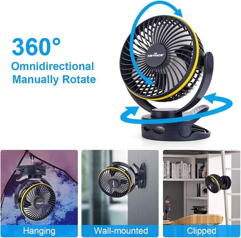 مروحة مشبك KEYNICE مع ضوء ليلي، مروحة مكتب USB مع بطارية قابلة لإعادة الشحن، مروحة تعمل بالبطارية 4 سرعات، مروحة معلقة للتخييم في الهواء الطلق، طوارئ الإعصار، مراوح تبريد شخصية لمكتب المنزل in Kuwait
