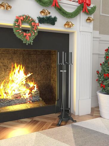 CALIDOLA 5 Pieces Wrouhgt Iron Fireplace Tools Set,Black in Saudi Arabia