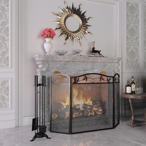 CALIDOLA 5 Pieces Wrouhgt Iron Fireplace Tools Set,Black in Saudi Arabia