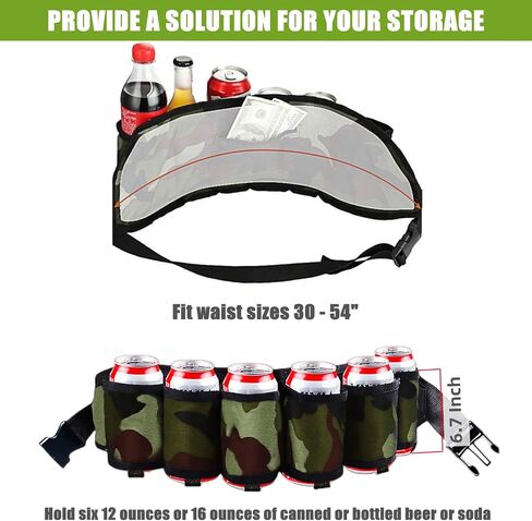 BLIRITEL Beer Belt, 6 Pack Beer Belt Holder for Men, Beer Soda Belt Holster, Adjustable Waist Fanny Pack Bag, Perfect for Parties Picnic Camping (Black) in Saudi Arabia