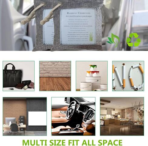 حقيبة تنقية الهواء بفحم الخيزران، 10 عبوات من أكياس الفحم، أكياس الفحم المنشط، ممتصة للرائحة، ممتصة للرطوبة، معطر هواء السيارة الطبيعي، مزيل الروائح الكريهة (4 × 200 جم، 6 × 100 جم) in Kuwait