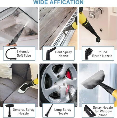 منظف بخار مضغوط محمول باليد بقدرة 1200 واط من ايلجيلي، الة تنظيف بالبخار بالضغط بدرجة حرارة عالية مع 10 قطع ملحقات للمطبخ والاريكة والحمام ونوافذ السيارة in Kuwait