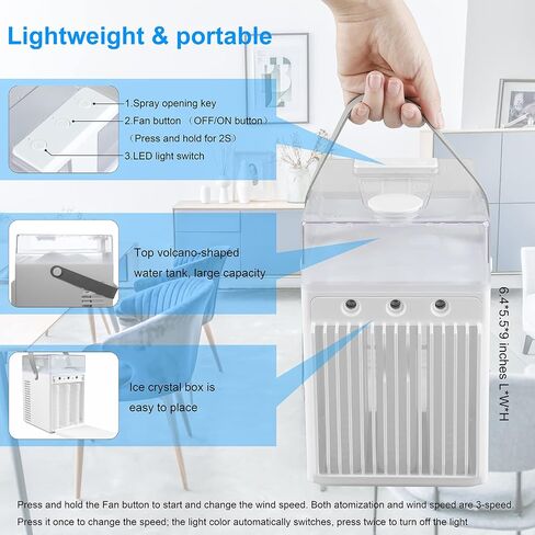 Portable Air Conditioner Fan Personal Air Conditioner Mini Evaporative Personal Air Cooler with 3 Speeds 2000mAh Battery Powered&USB Rechargeable Portable Evaporative Cooler for Bedroom Office Outdoor in Saudi Arabia