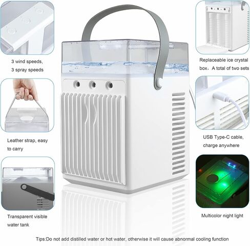 Portable Air Conditioner Fan Personal Air Conditioner Mini Evaporative Personal Air Cooler with 3 Speeds 2000mAh Battery Powered&USB Rechargeable Portable Evaporative Cooler for Bedroom Office Outdoor in Saudi Arabia