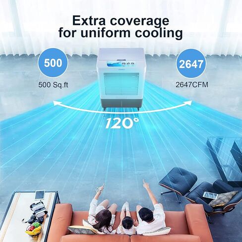 DoRun Portable Evaporative Cooler,2647 CFM Swamp Cooler with Filter, 3 Modes & Speeds, 120° Oscillation, Cools 900 Square Feet-10.6 Gallon Water Tank for Garage Home RV Commercial in Saudi Arabia
