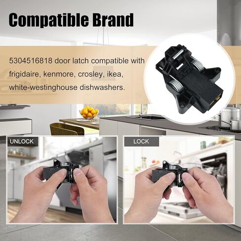 5304516818، 5304525218 طقم مزلاج باب غسالة الأطباق متوافق مع فريجيدير، كروسلي، كينمور، غسالة أطباق ايكيا، رقم الجزء: 5304527418، 4813935، AP6783743، PS12585469، 154543901-2 سنة الضمان in Kuwait