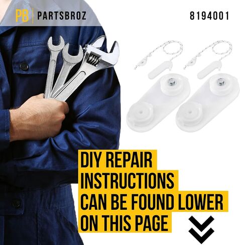 طقم وصلة توازن الباب PartsBroz 8194001 [تتضمن نصائح DIY] - أجزاء غسالة الأطباق المتوافقة مع Whirlpool Kenmore Maytag - تحل محل AP3775412 PS972325 - تتضمن مجموعة عجلة وتركيب 2x، كابلات ربط 2x in Saudi Arabia