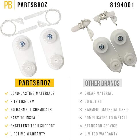 طقم وصلة توازن الباب PartsBroz 8194001 [تتضمن نصائح DIY] - أجزاء غسالة الأطباق المتوافقة مع Whirlpool Kenmore Maytag - تحل محل AP3775412 PS972325 - تتضمن مجموعة عجلة وتركيب 2x، كابلات ربط 2x in Saudi Arabia